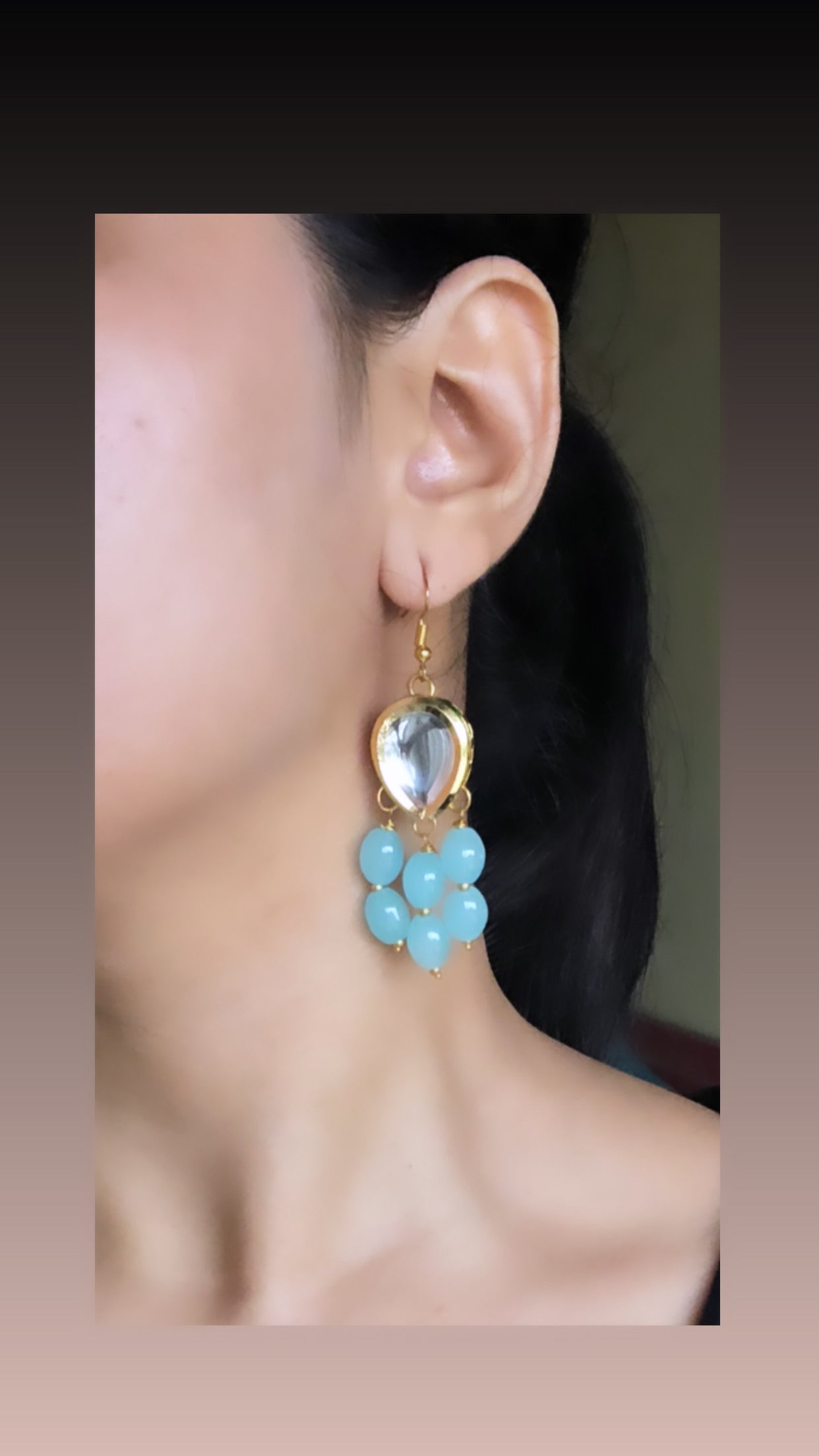 Elegant Meenakari Drop Earrings with Kundan and Pastel Blue Beads