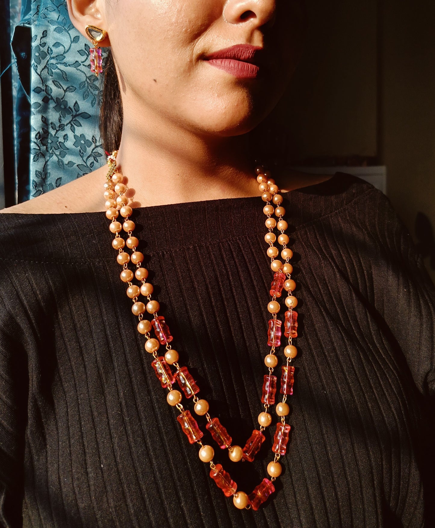 A3-Golden Gleam: Layered Lampwork Glass Bead Necklace Set