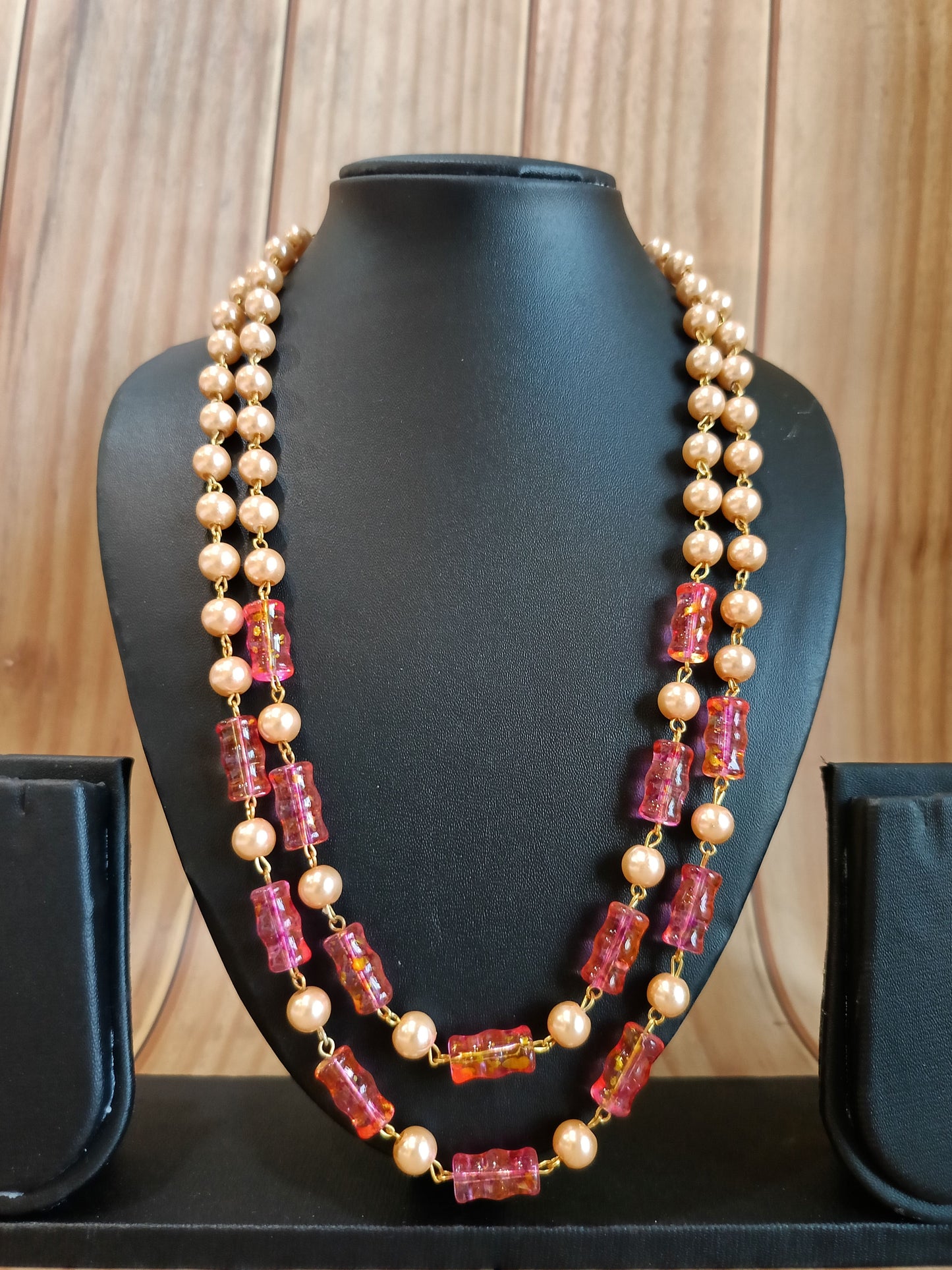 A3-Golden Gleam: Layered Lampwork Glass Bead Necklace Set
