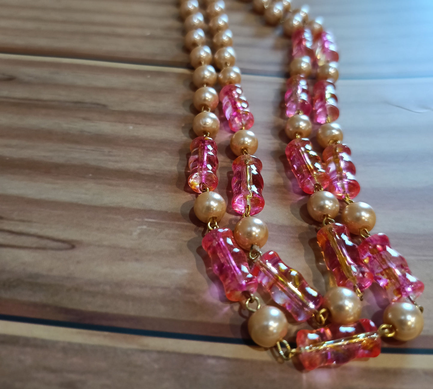 A3-Golden Gleam: Layered Lampwork Glass Bead Necklace Set