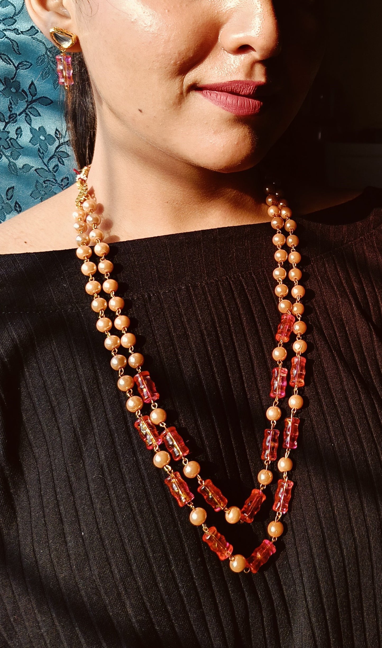 A3-Golden Gleam: Layered Lampwork Glass Bead Necklace Set