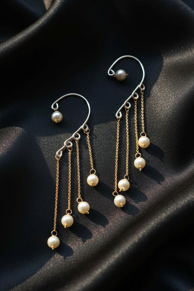 Pearl Drape Chain Earcuffs