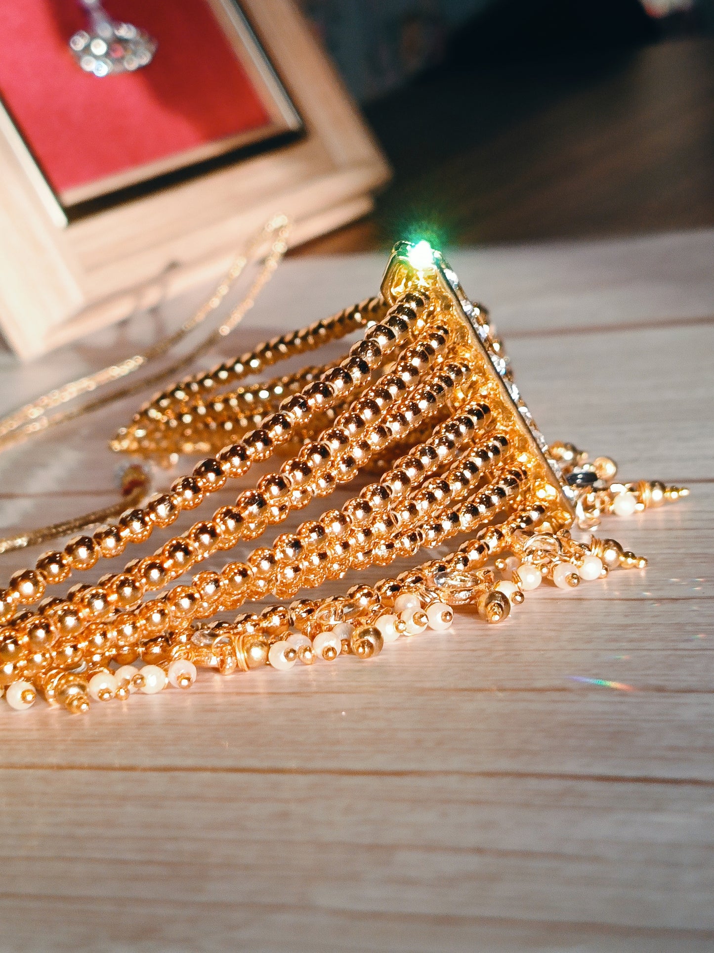 Gold-Toned Choker Set with Pearl Accents and Earrings
