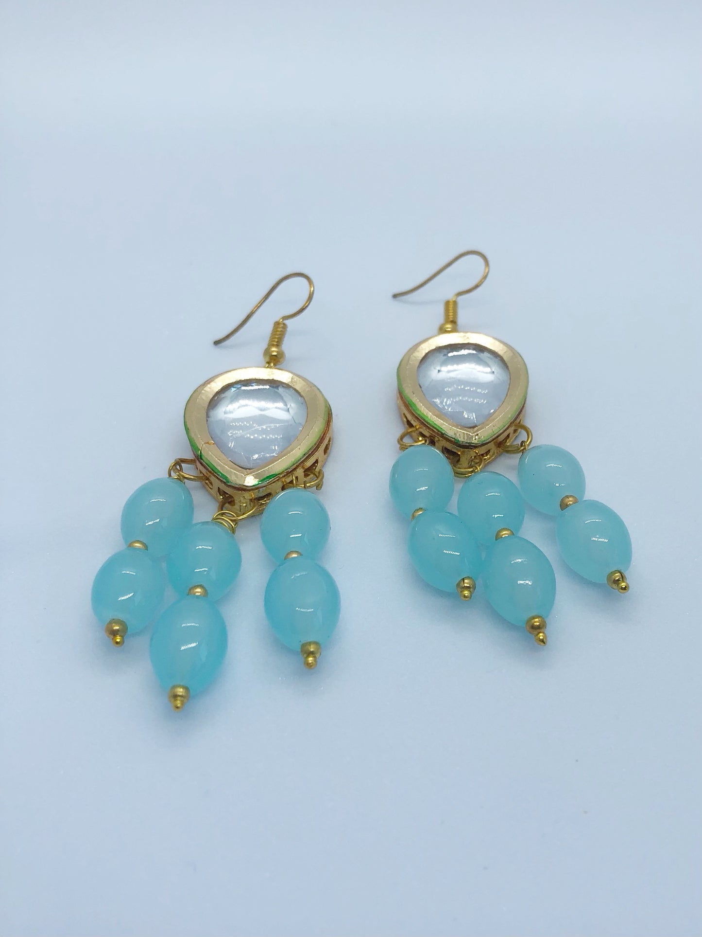 Elegant Meenakari Drop Earrings with Kundan and Pastel Blue Beads