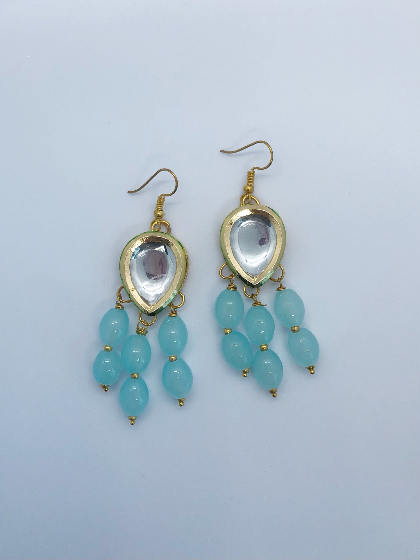 Elegant Meenakari Drop Earrings with Kundan and Pastel Blue Beads