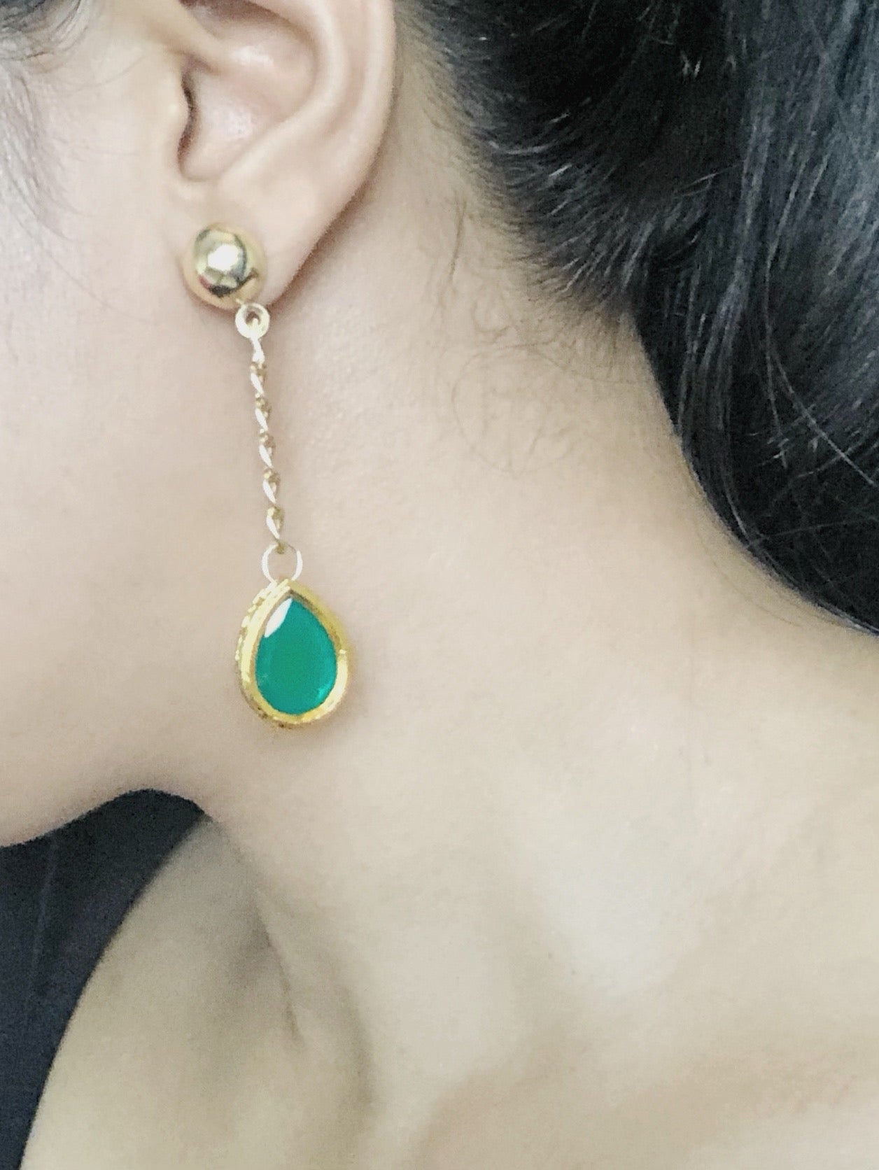 Green Meenakari Kundan Dangle Earrings