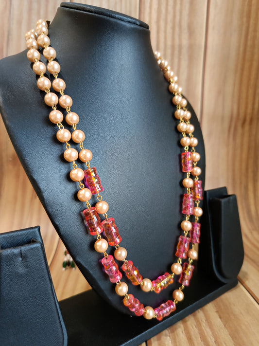 A3-Golden Gleam: Layered Lampwork Glass Bead Necklace Set