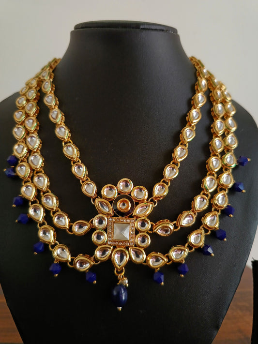 Midnight Majesty Navy Kundan Necklace Set