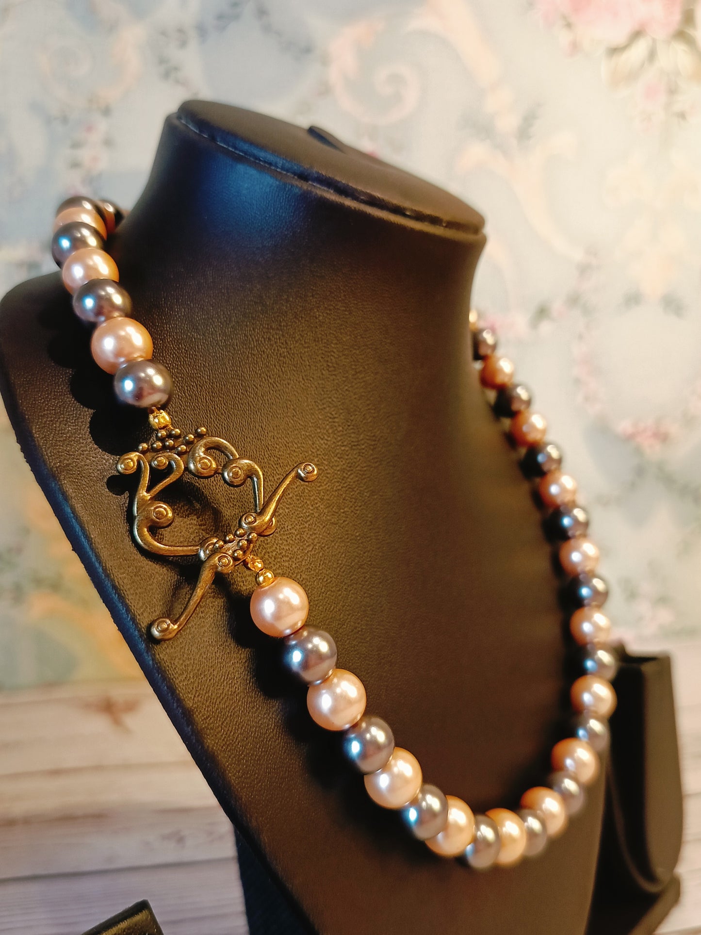 Elegant Two-Tone Glass Bead Necklace & Earring Set
