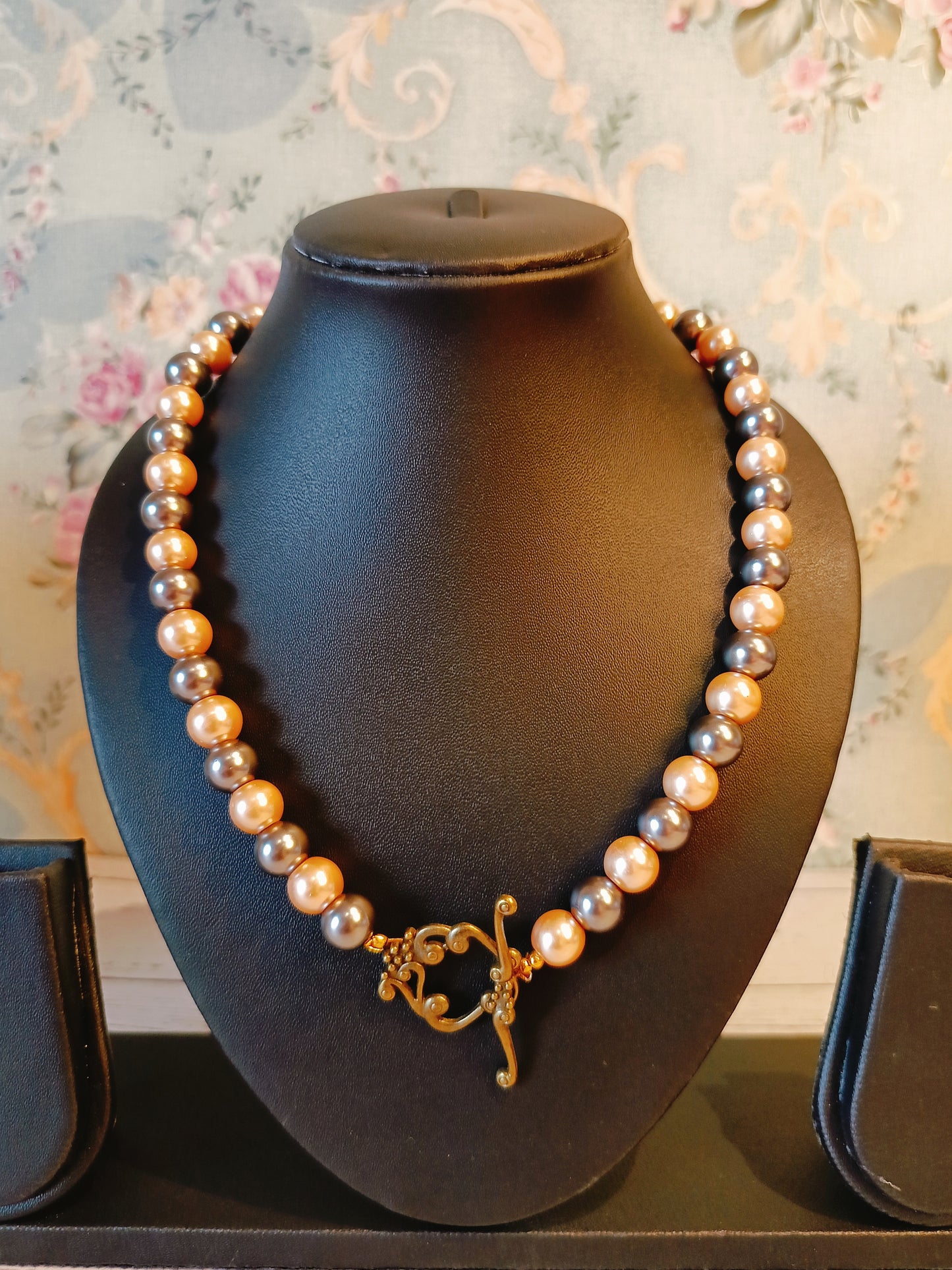 Elegant Two-Tone Glass Bead Necklace & Earring Set