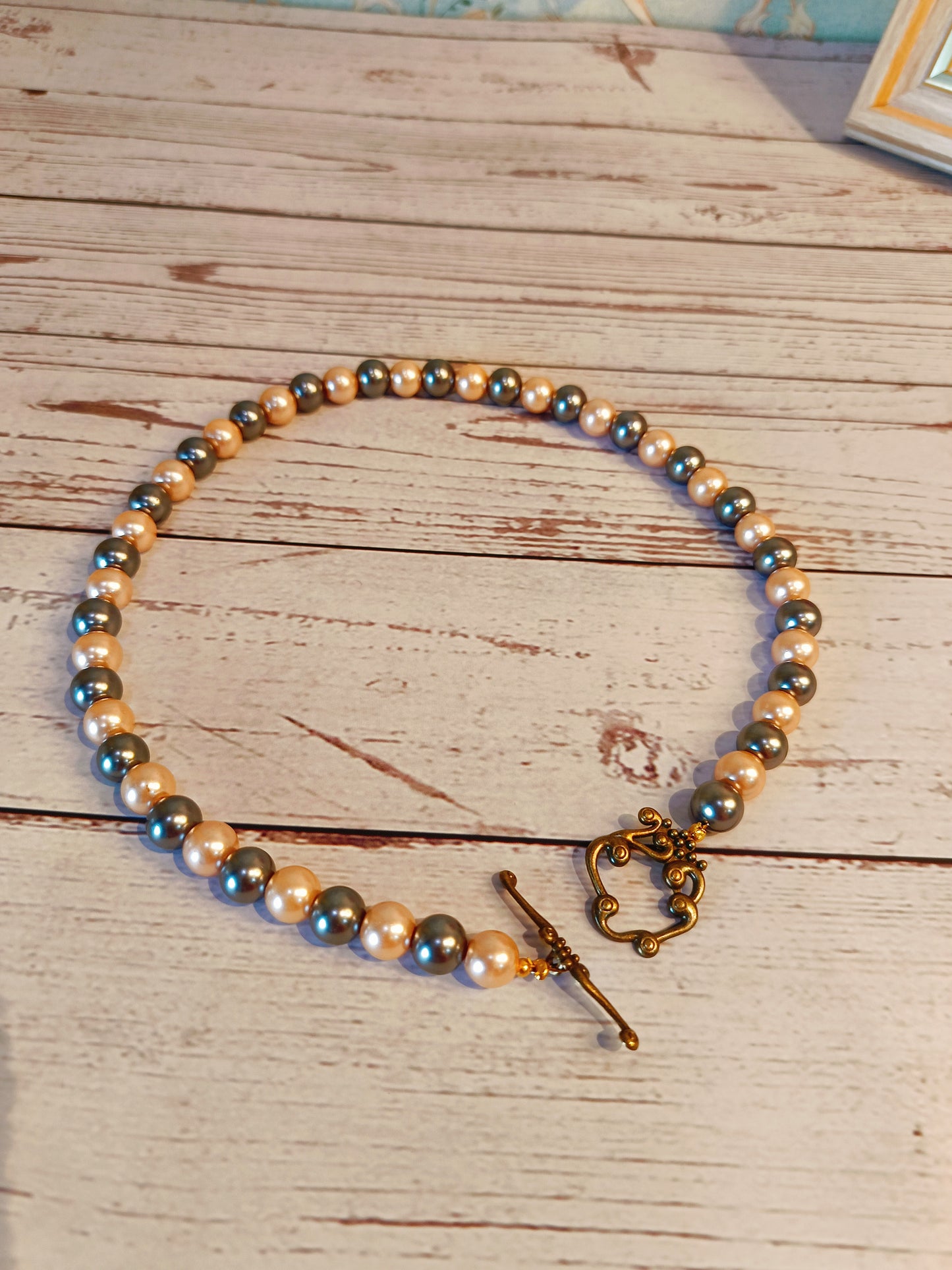 Elegant Two-Tone Glass Bead Necklace & Earring Set