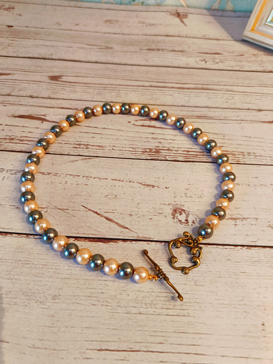 Elegant Two-Tone Glass Bead Necklace & Earring Set