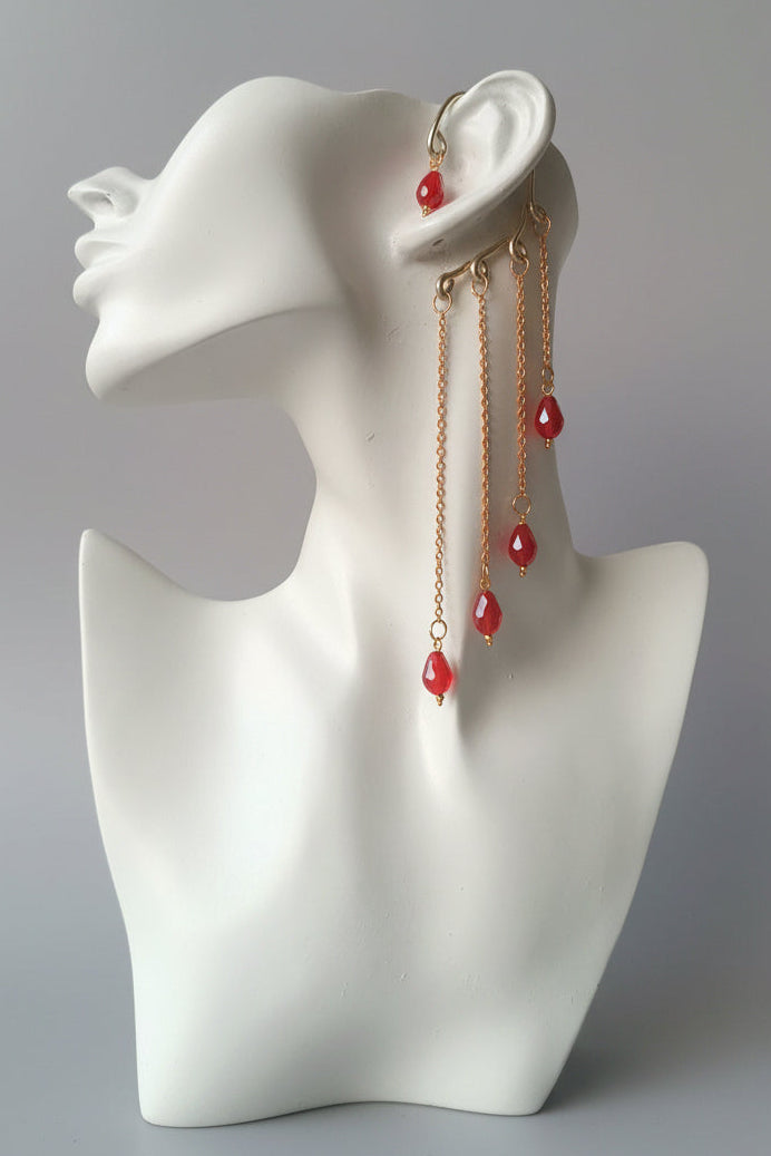 Red Layered Drop Earcuffs