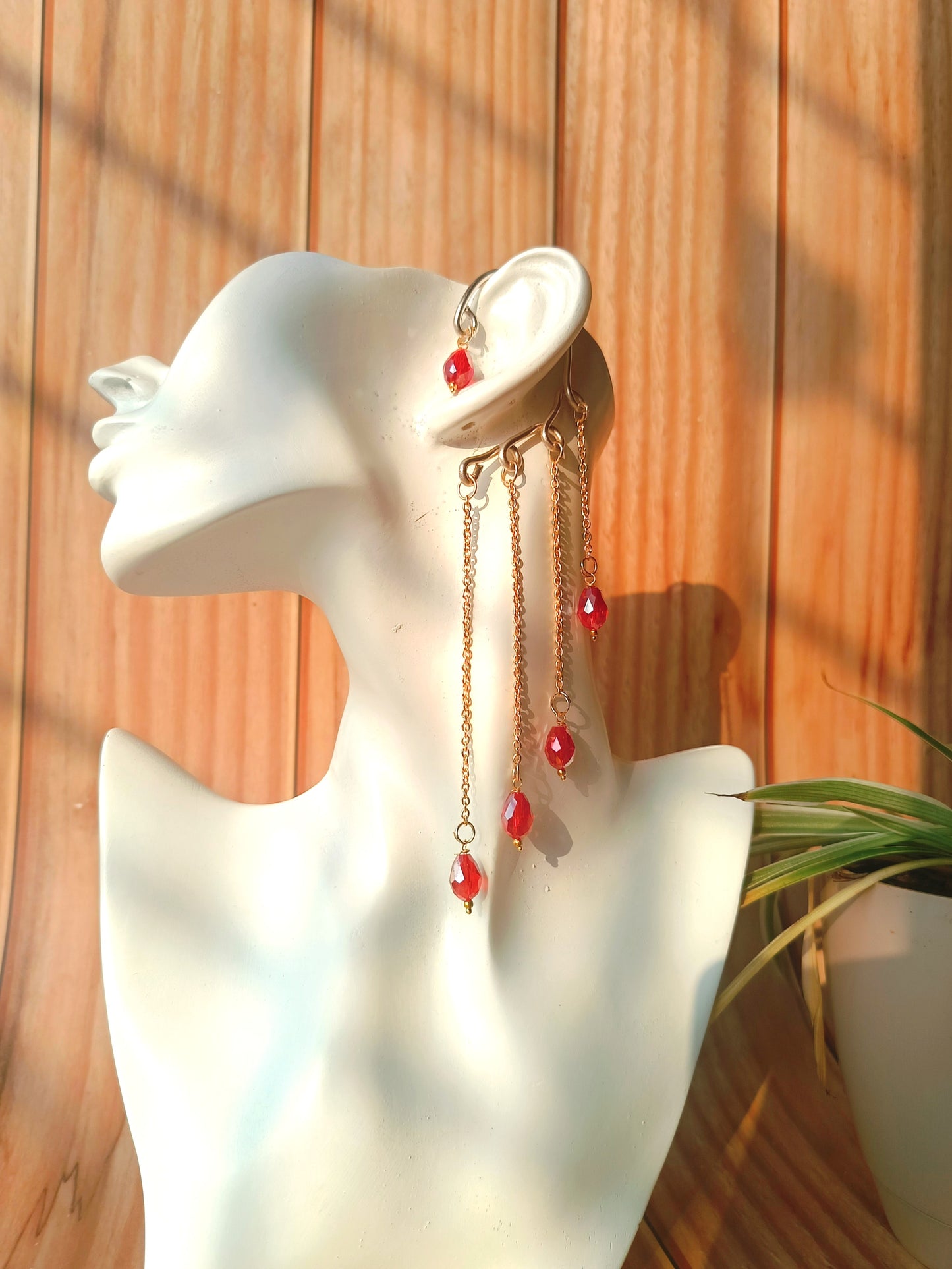 Red Layered Drop Earcuffs