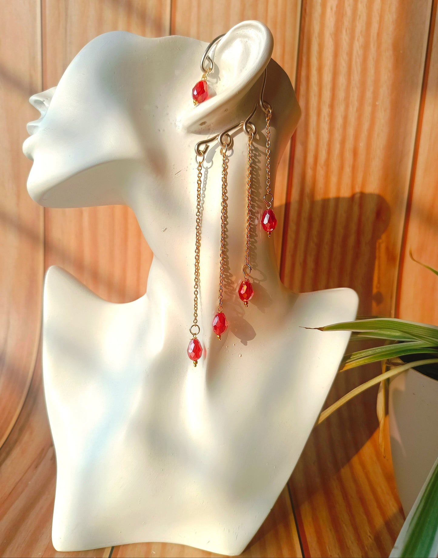 Red Layered Drop Earcuffs