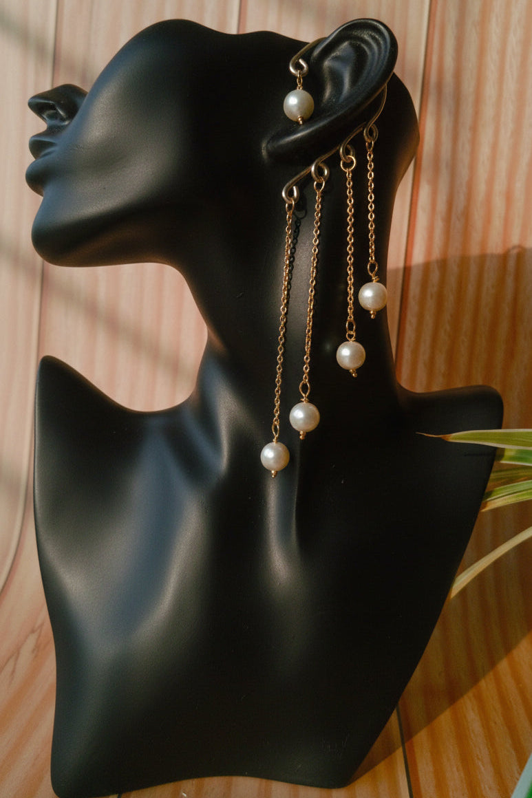 Pearl Drape Chain Earcuffs