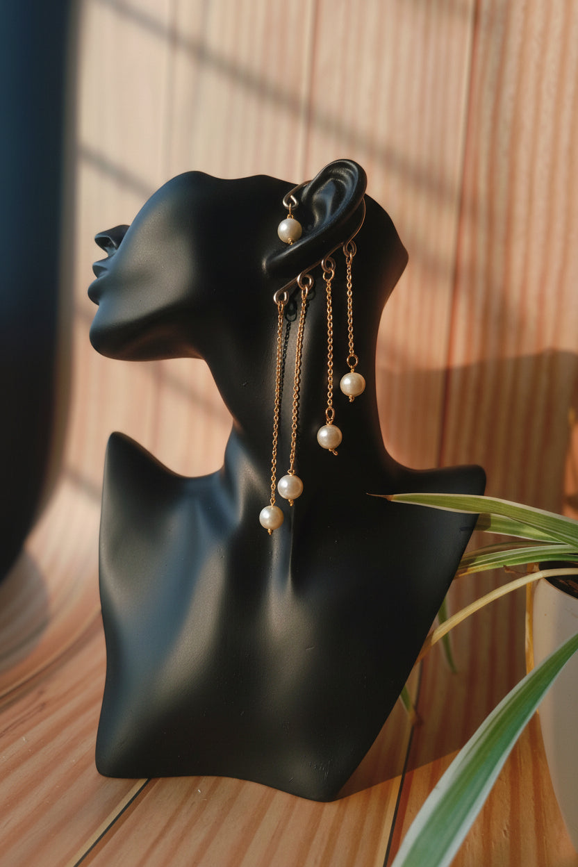 Pearl Drape Chain Earcuffs