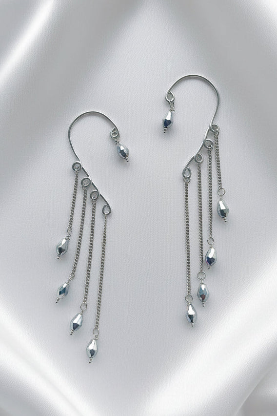 Silver Drape Chain Earcuffs