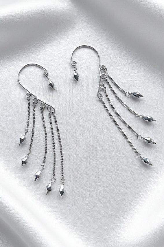 Silver Drape Chain Earcuffs