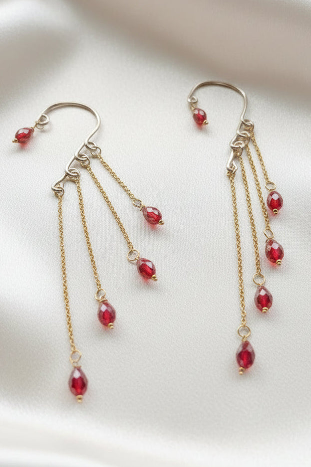 Red Layered Drop Earcuffs