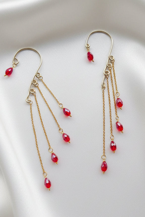 Red Layered Drop Earcuffs