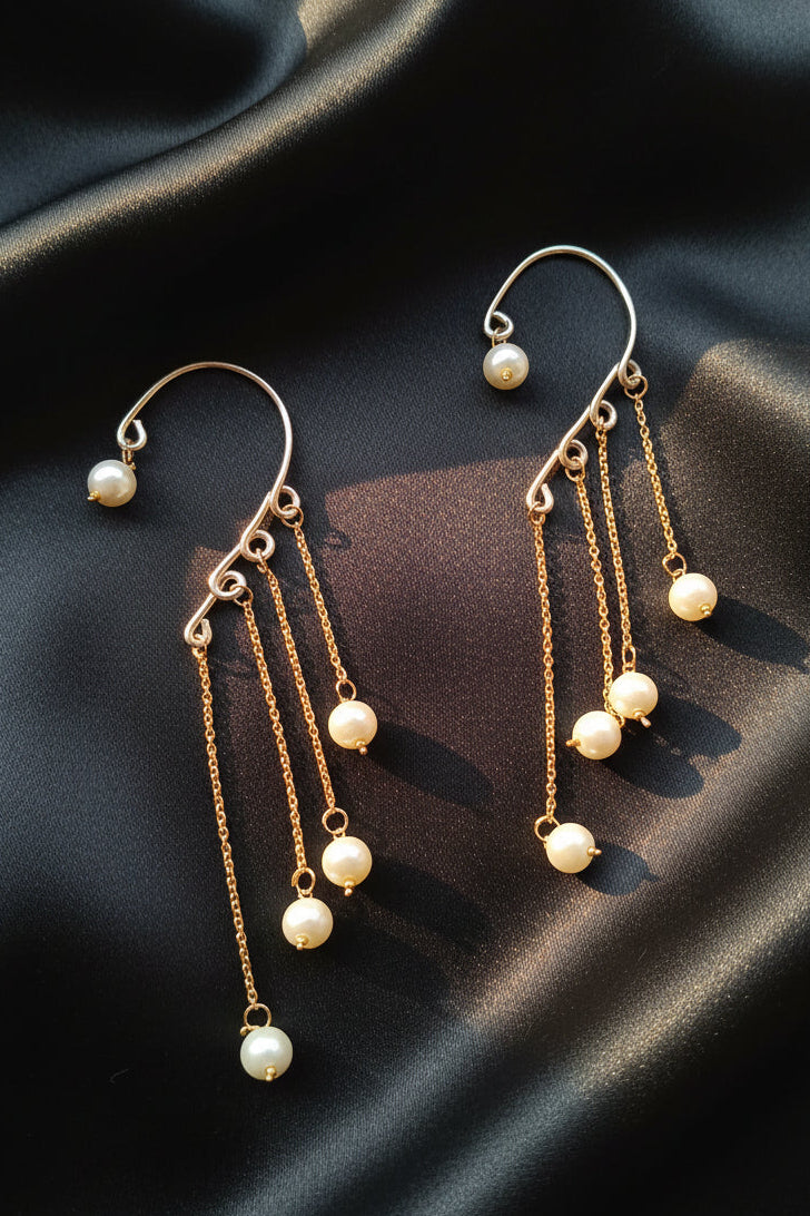 Pearl Drape Chain Earcuffs