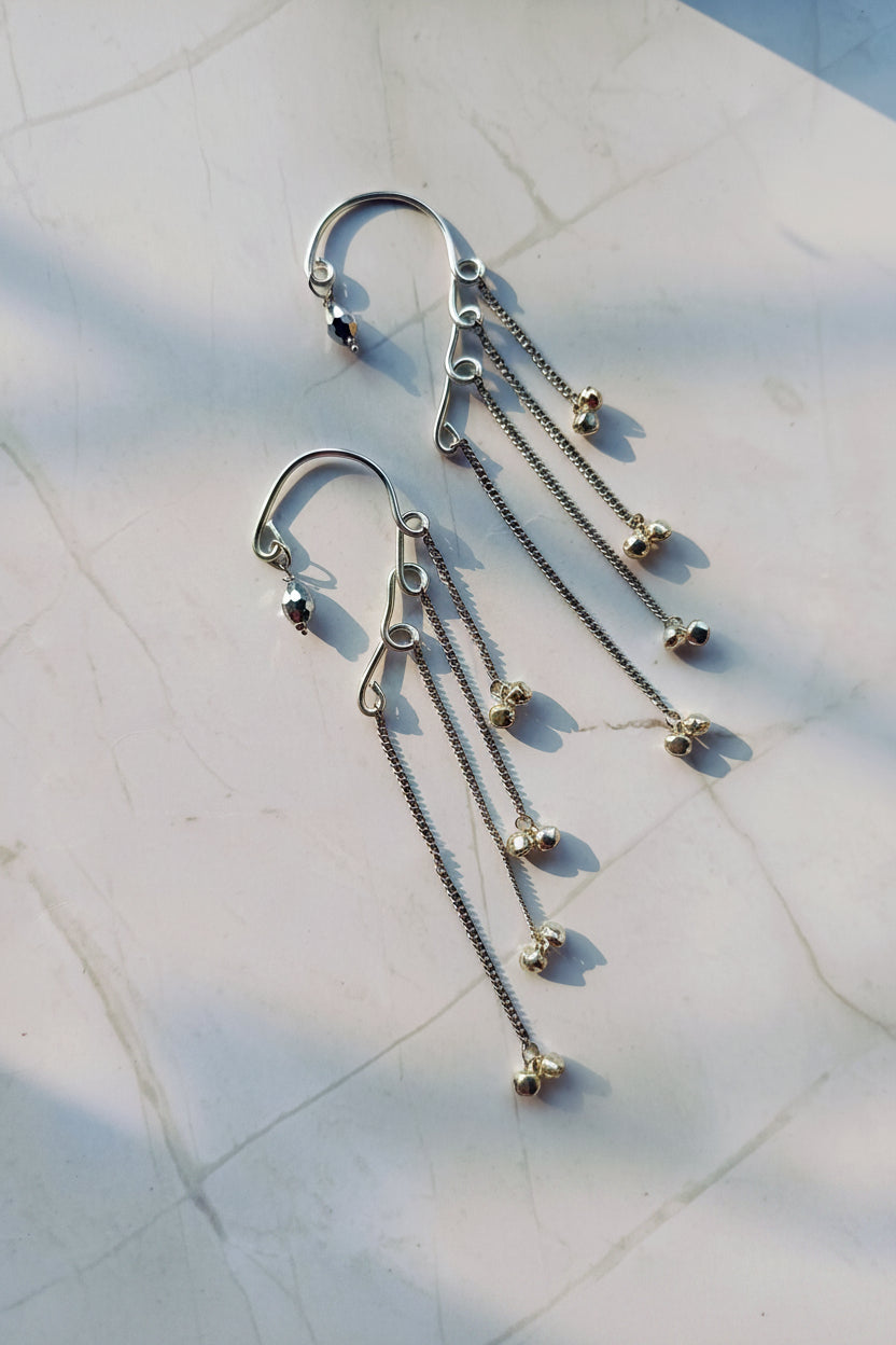Silver Ghungroo Layered Earcuffs