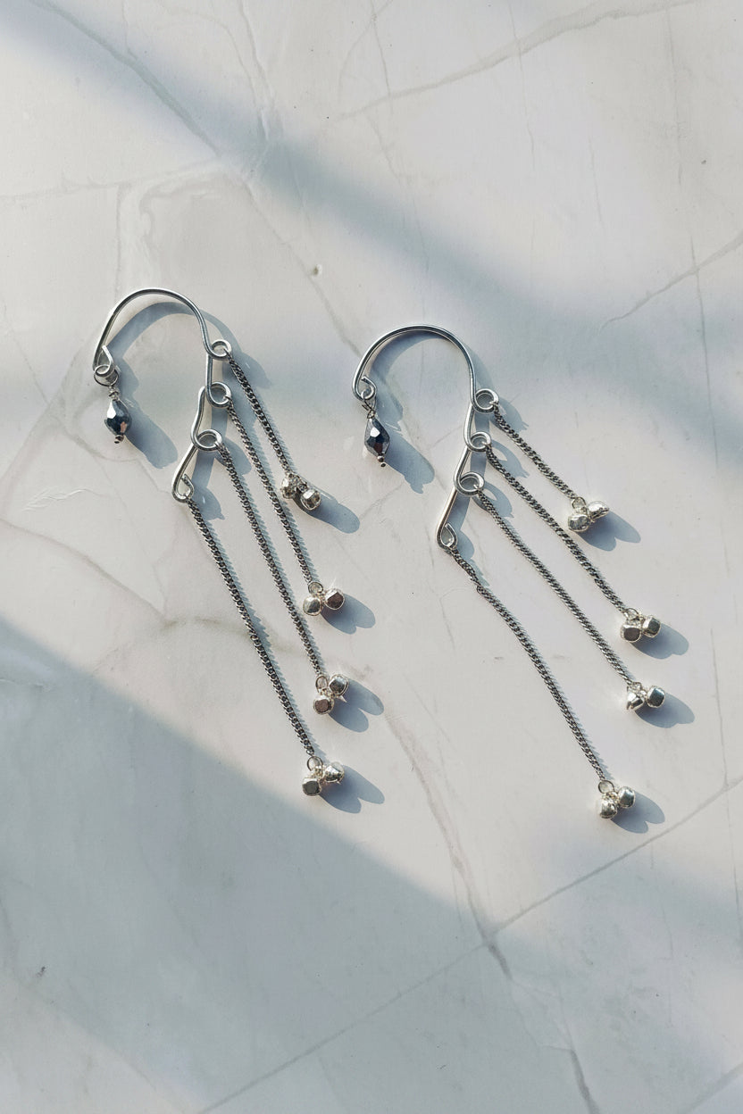 Silver Ghungroo Layered Earcuffs