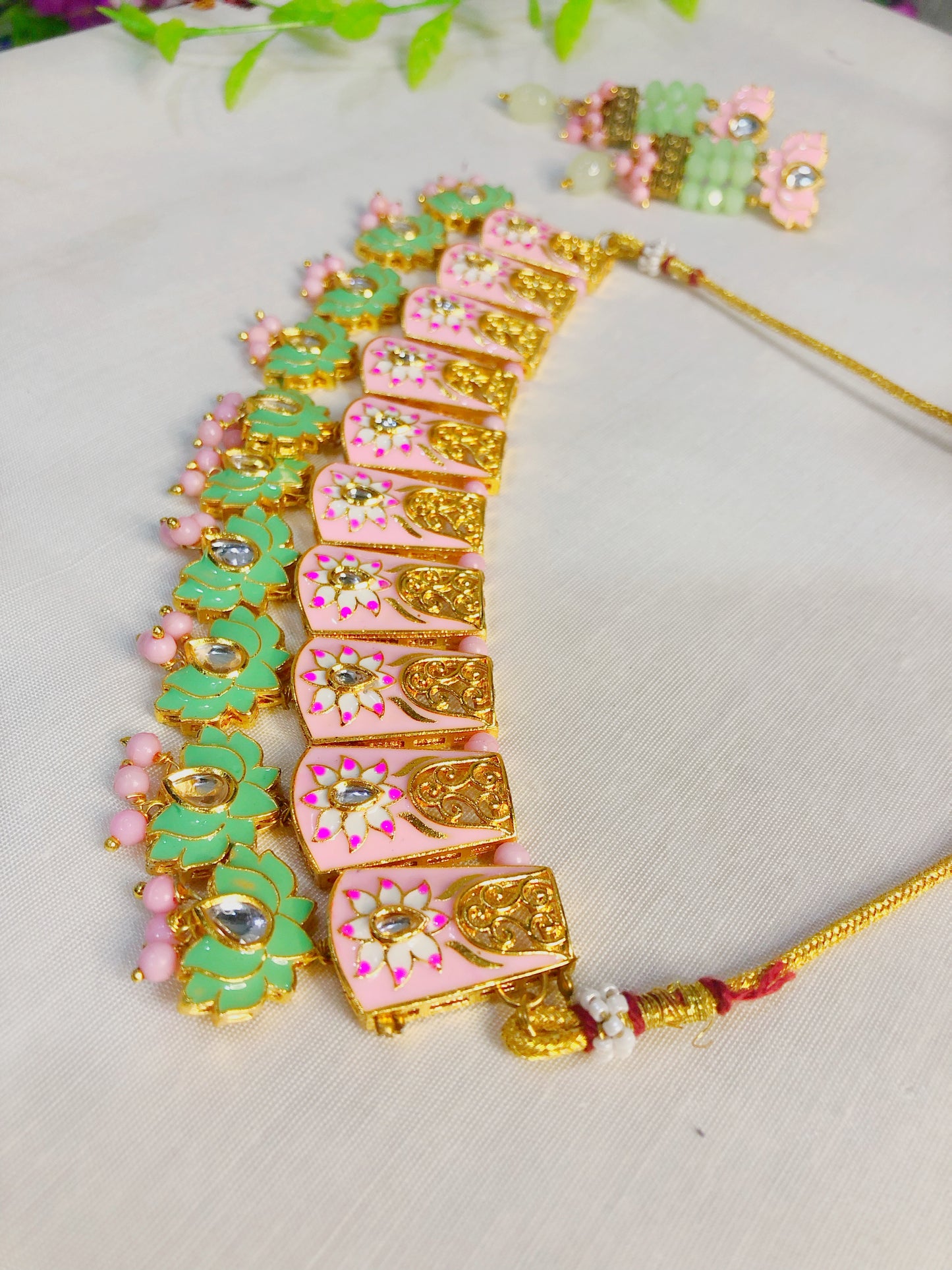 Ethnic Fusion: Pink and Green Set with a Modern Twist