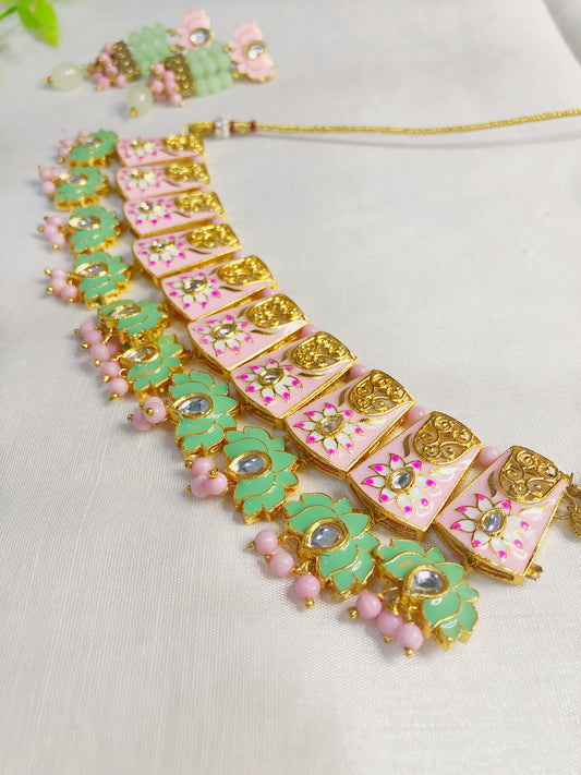 Ethnic Fusion: Pink and Green Set with a Modern Twist