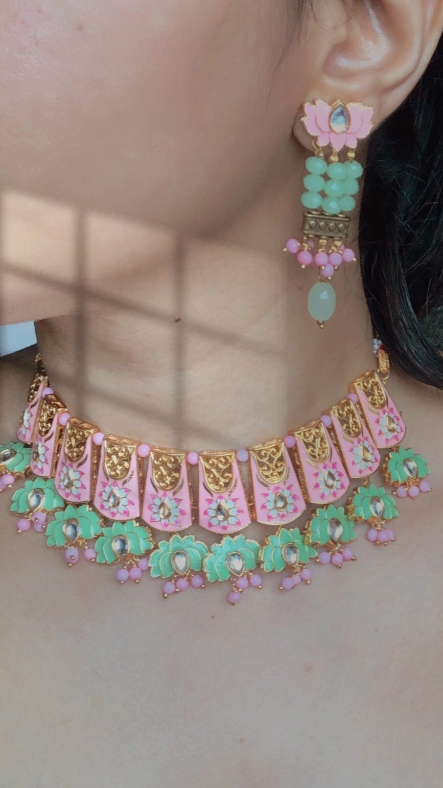 Ethnic Fusion: Pink and Green Set with a Modern Twist