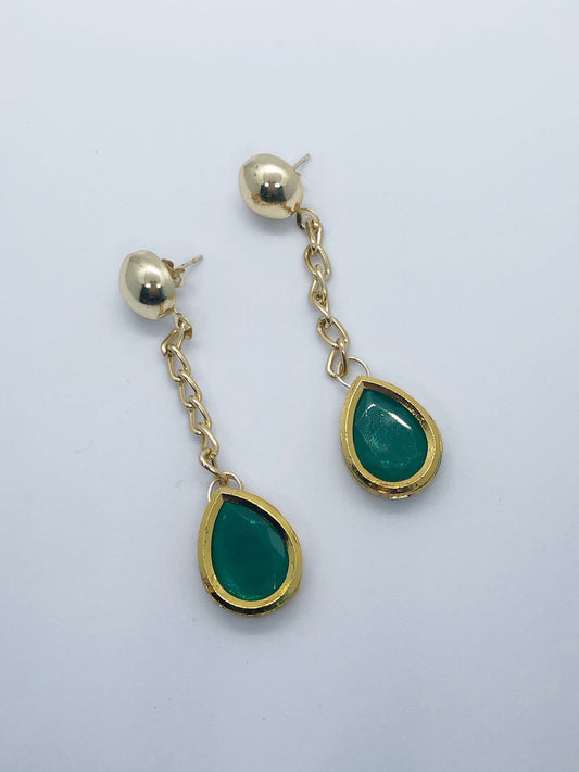 Green Meenakari Kundan Dangle Earrings