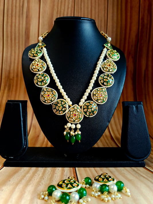 A1-Green Majesty: Meenakari Kundan Necklace Set